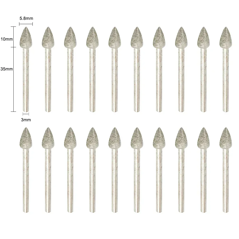20pcs หัวเพชร 3.0mm Shank ทรงกระบอกจุดเคลือบแกะสลัก Burrs Lapidary เครื่องมือสําหรับหยกหินหินอ่อนโรตารี่เครื่องมือ