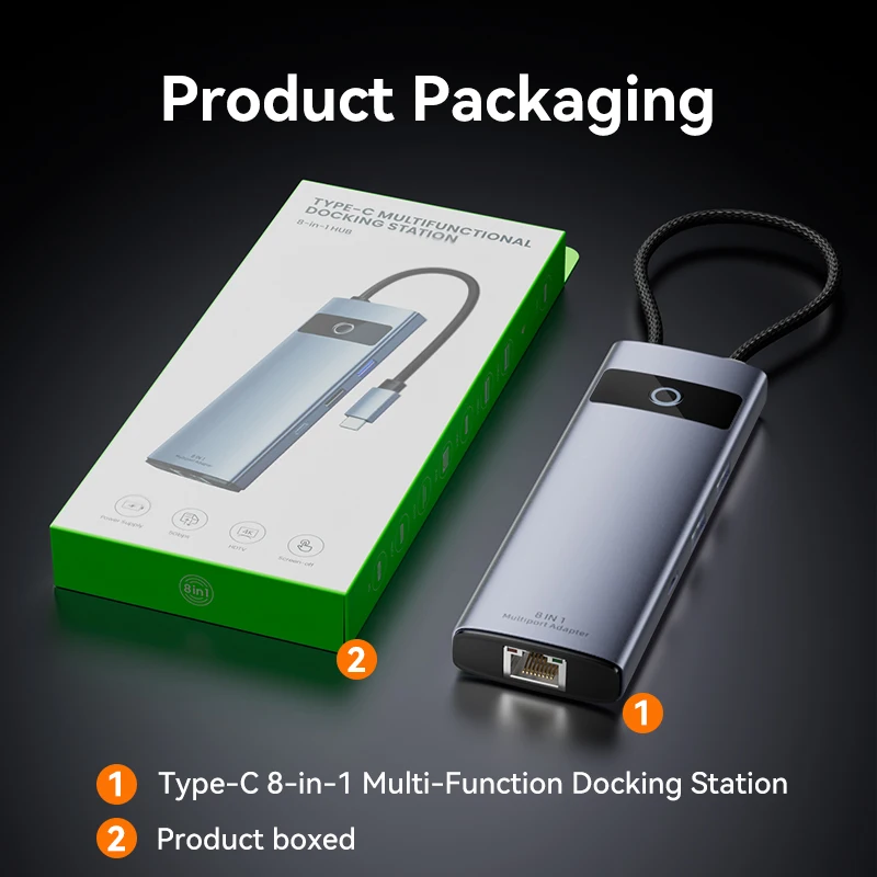 Type C 8-in-1 4K HD USB C Hub to Ethernet Port PD 100W Adapter for SD TF Card HDTV Macbook Pro USB 3.0 Hub Laptop Accessories