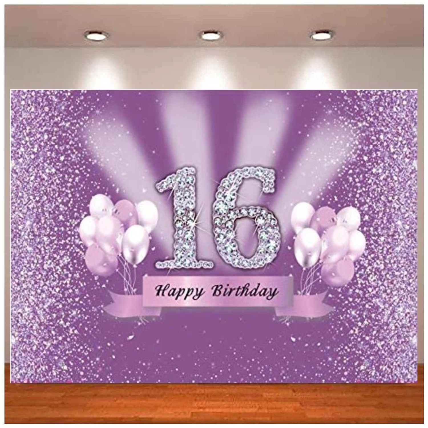 

Photography Backdrop Purple Sequin Diamonds Glitter Pink Balloon Sweet Sixteen Background For Girls 16th Birthday Party Decor