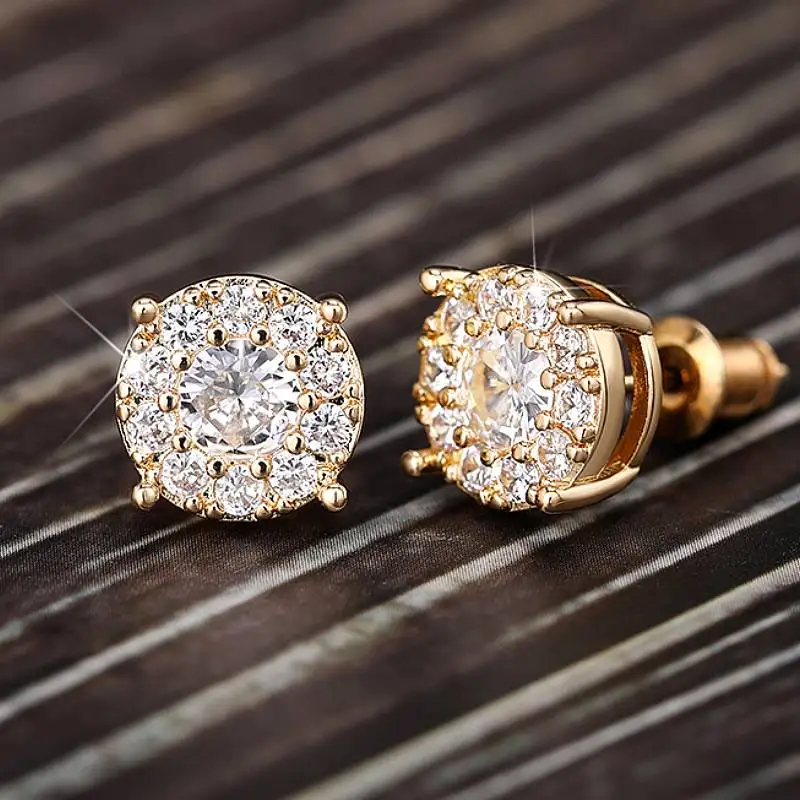 Huitan Bezaubernde Damen-Ohrstecker mit funkelndem, rundem CZ-Stein, einfach, vielseitig, für Partys, Alltag, Accessoires, ausgefallener Hochzeitsschmuck