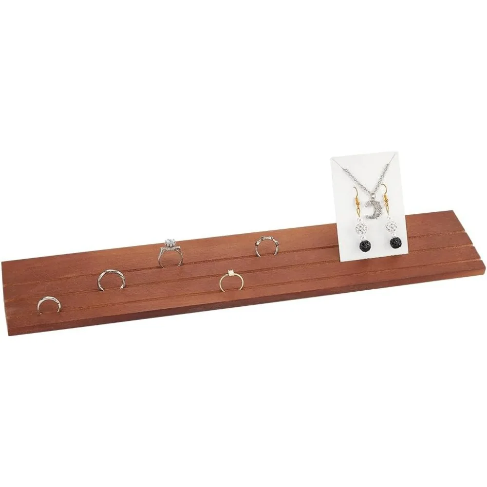 Wood Ring Display Stands, 3 Slots Coconut Brown Jewelry Earring Ring Display Holder Wood Earring Card Holder Business Card