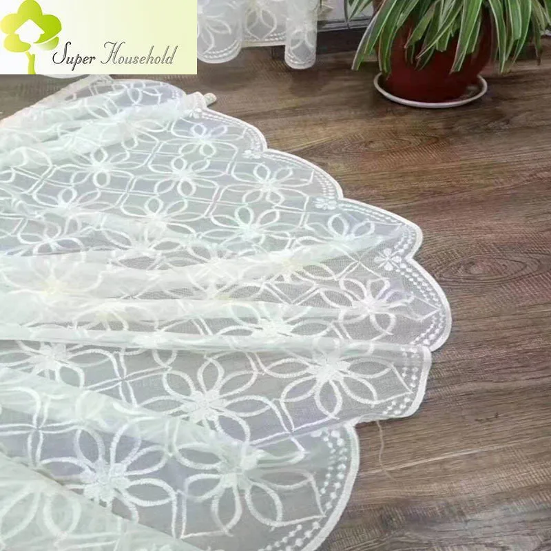 White Lace Luxury Sheer Curtains Panels Floral Embroidery Tulle for Living Room Window Bedroom Privacy Translucent Yarn Drapes