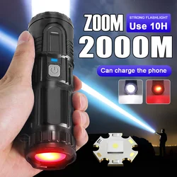 200000LM High Power Led Flashlight Super Bright Spotlight Long Shot LED Torch Built-in Battery USB Charge Portable Camping Torch