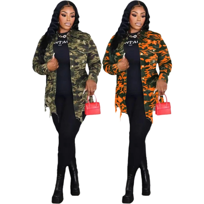 Blouses Women Shirt Camouflage Turn Down Collar Full Sleeve Tops Y2k Streetwear Hole Casual Elegant Splice Shirts 2026 Spring