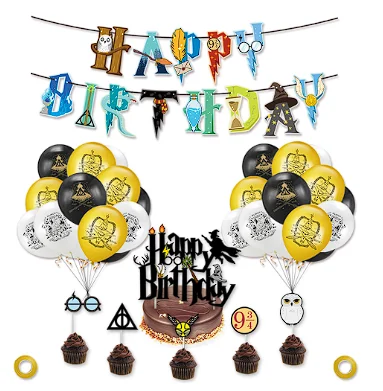 Harry themed wizard pull flag wizard cake insert balloon set magic theme cospaly party birthday party decoration