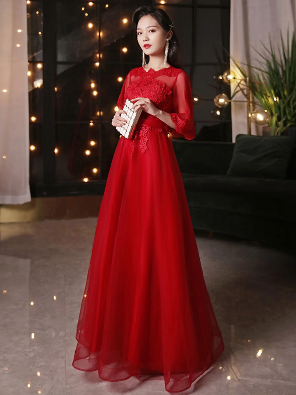 

Red Long Slimming Maternity Wedding Dress 2026 Summer New Bride Gown Cover Stomach Pregnant Women Formal Evening Gown