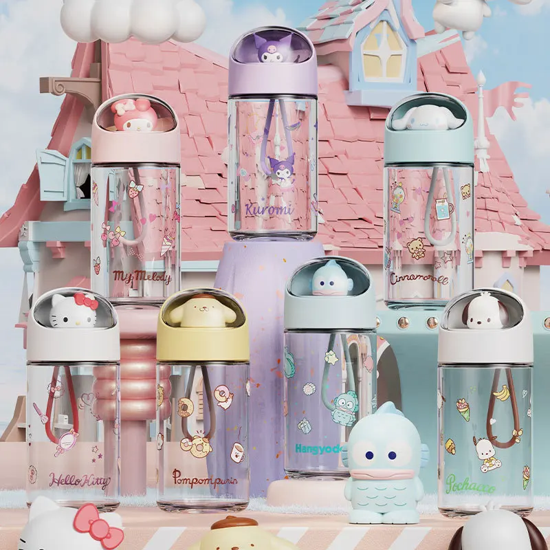

360ml Kawaii Sanrio Dolls Transparent Cup Cartoon Hello Kitty Kuromi Cinnamoroll Melody Kid Bottle Water Cup Girls Gifts