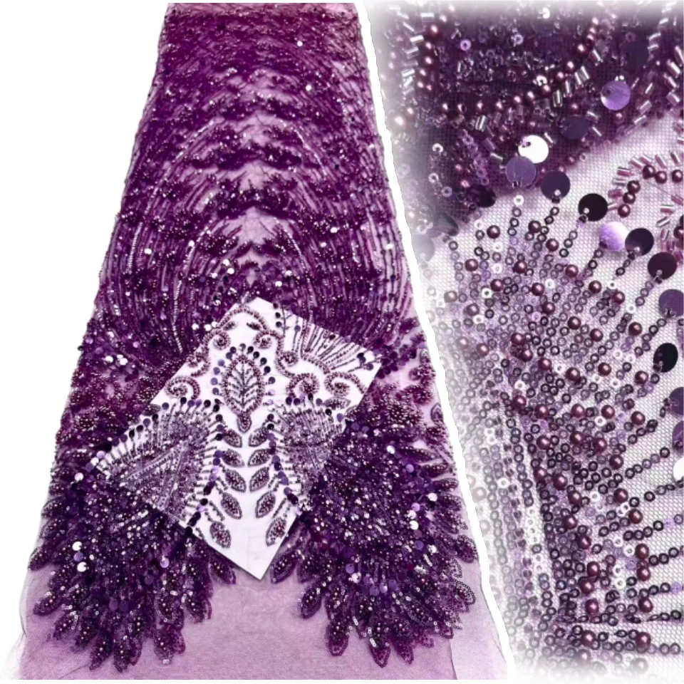 

Gold Nigeria Tulle Lace African Lace Fabric with Beads Sequins 2025 High Quality Nigerian Mesh Net Lace Fabric for Dress TP1790