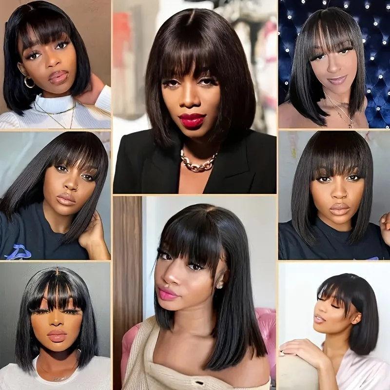 Short Bob Wigs Middle Part 3X1 Lace Wig Bone Straight Human Hair Wigs With Bangs Wig For Women Brazilian Human Hair 100%