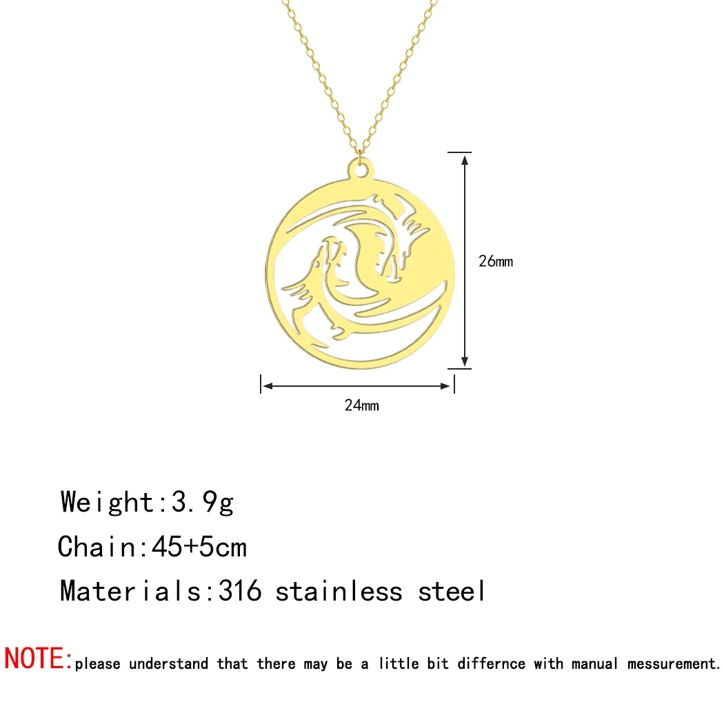 Kinitial Stainless Steel Yin Yang Dragon Pendant Necklace For Women Men Charm Amulet Punk Jewelry Accessories