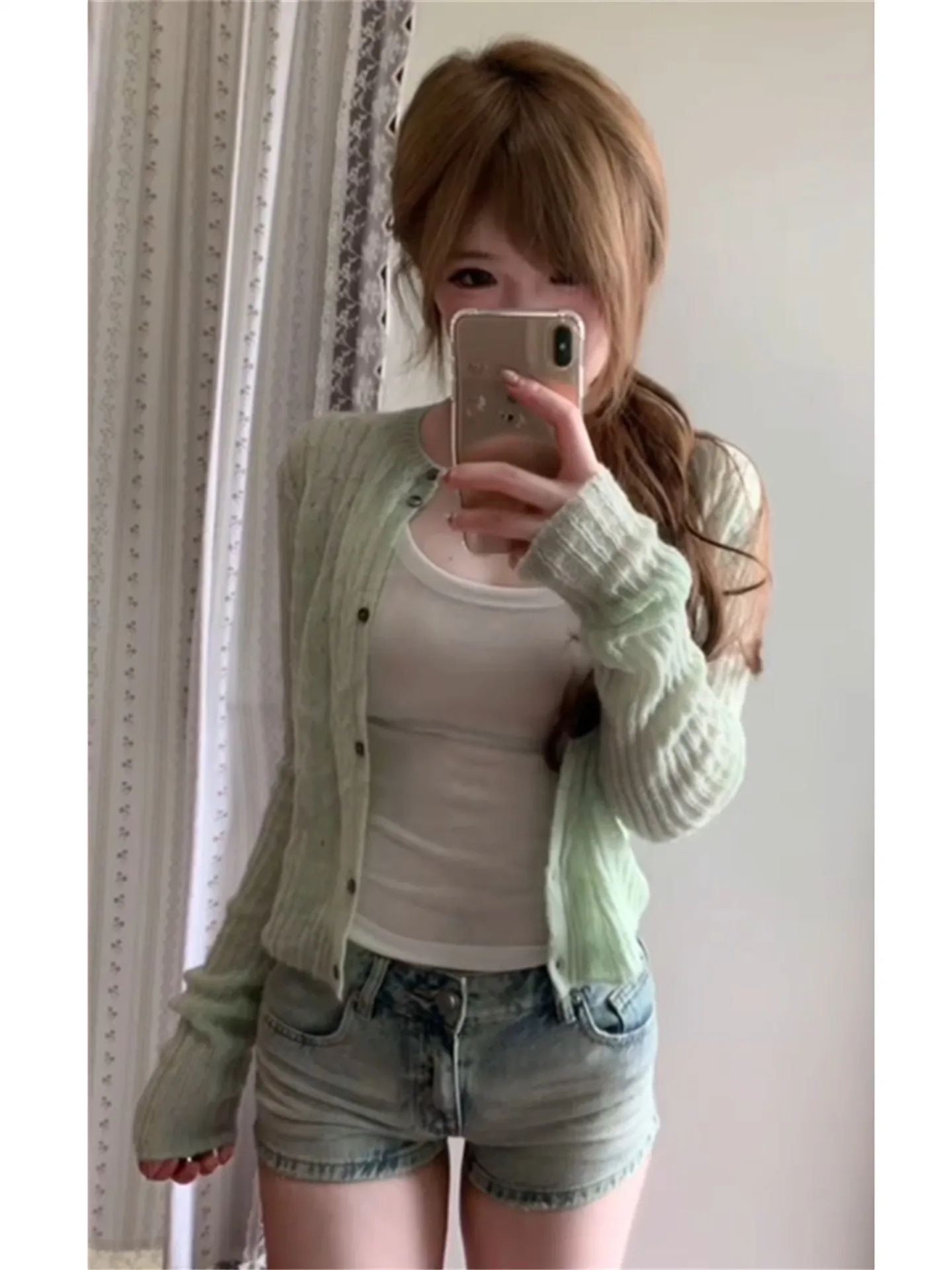 

Retro American Light Blue Low Waist Jeans Shorts Women's Summer Slimming Washed Hot Pants Tight Fit Cotton Denim Shorts
