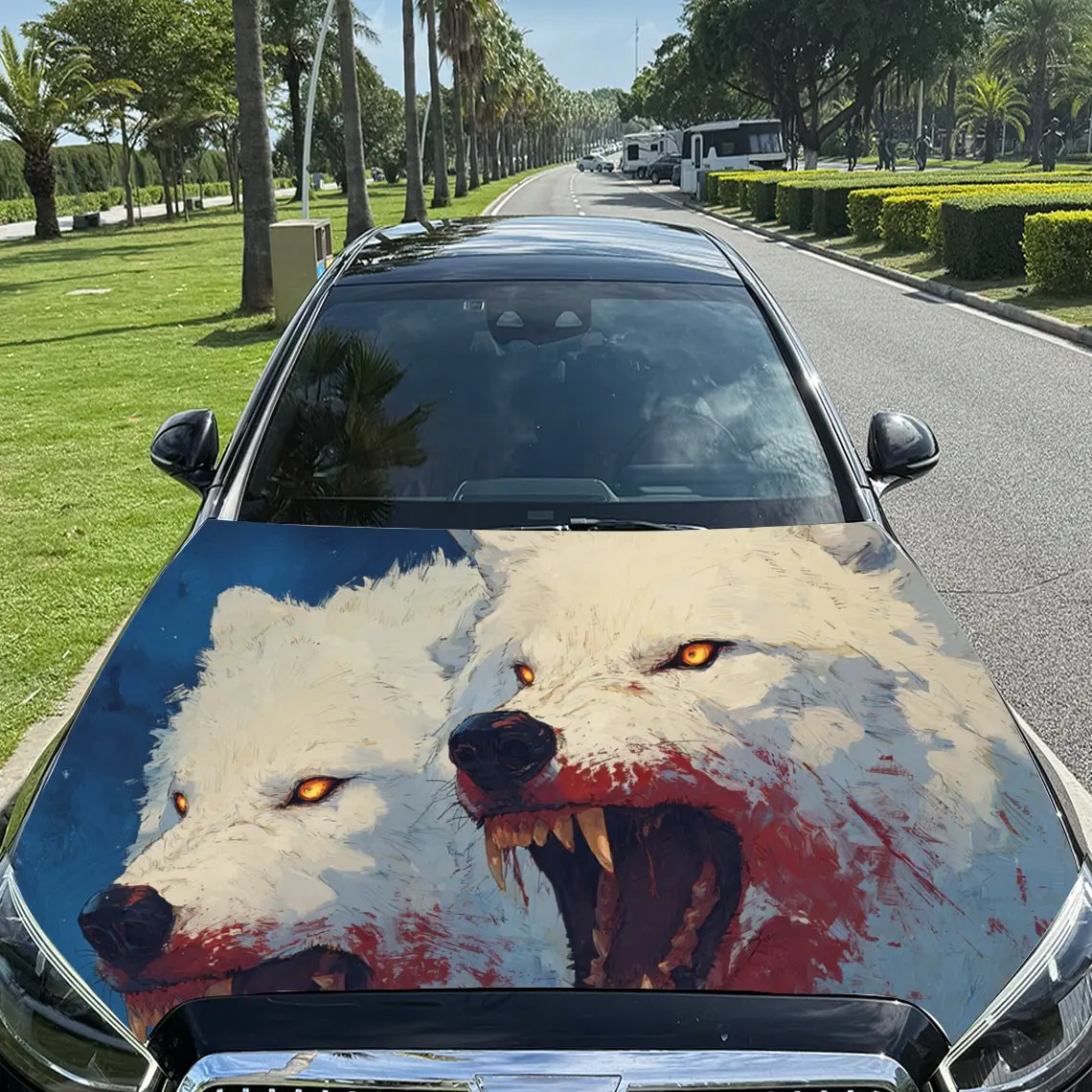 

Fierce Blood Wolf Pack Car Hood Sticker, Waterproof Self-adhesive Vehicle Vinyl Wraps Decal, Trendy Auto Exterior Decoration, An