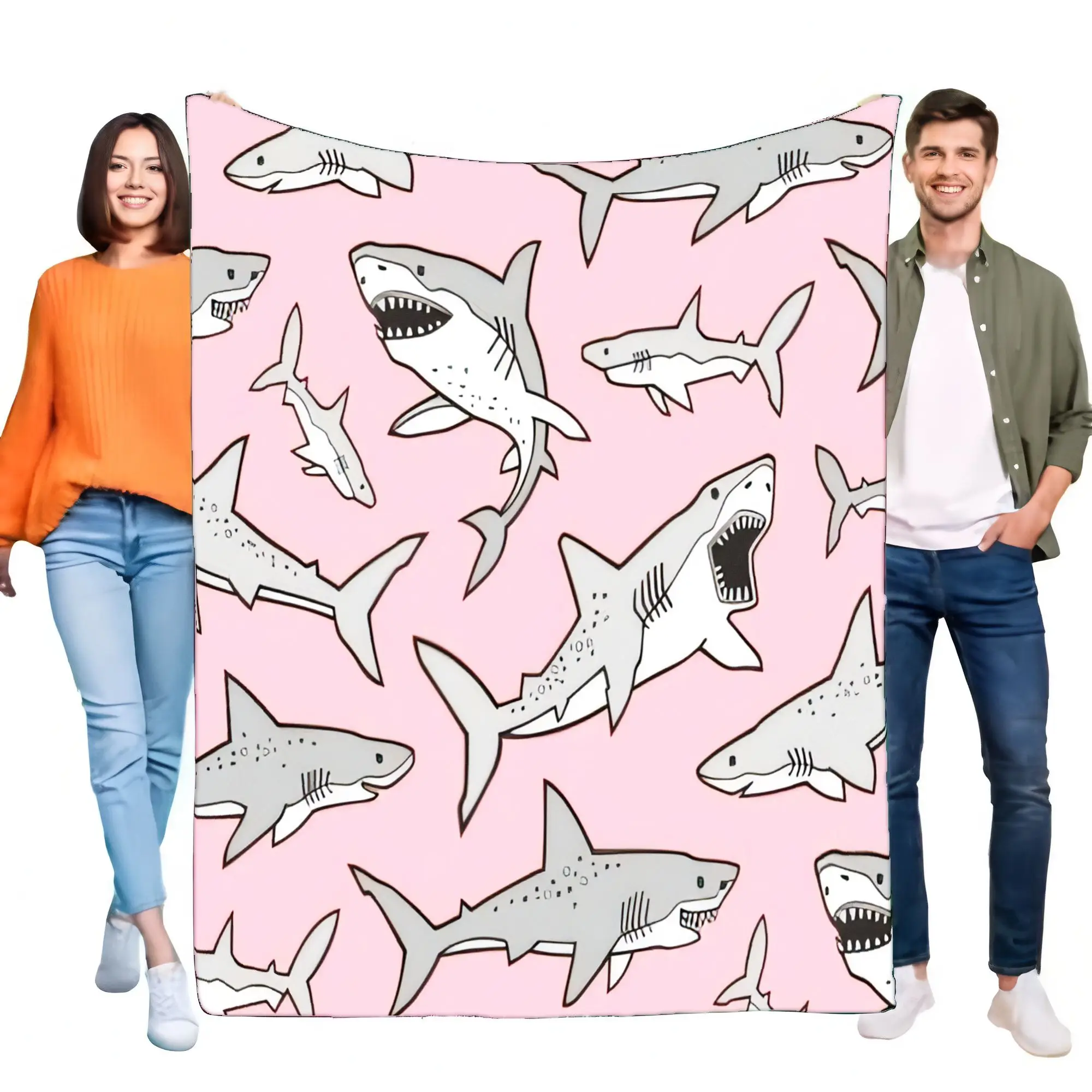 Shark Pattern Blanket Soft Cozy Throw Decorative Lightweight for Sofa Bed Kids Birthday Gift