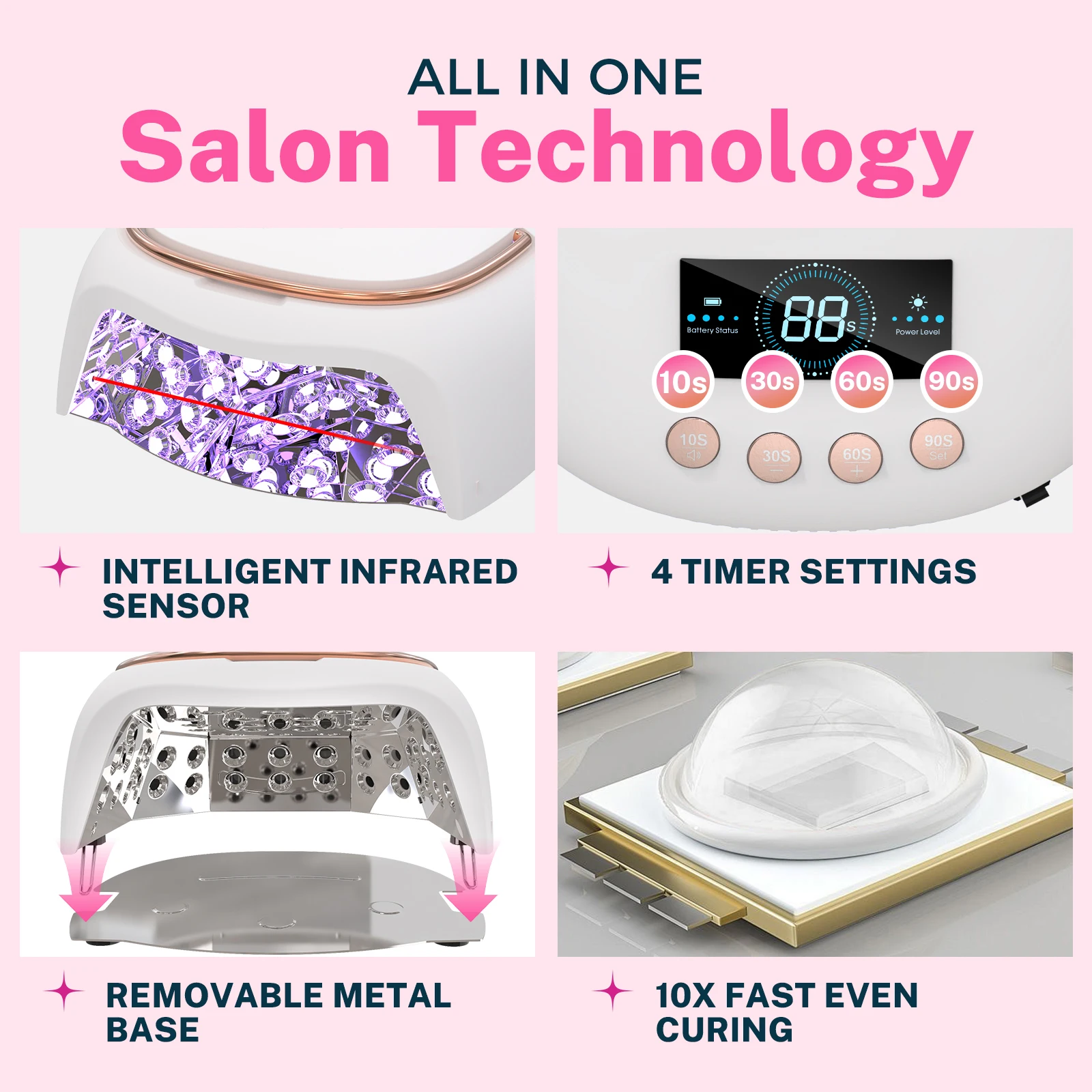 

New-In Curing Max Powerful Rechargeable LED UV Nail Lamp Cure All Gel 80W Cordless Nail Dryer Metal Gel Lamp for Salon Nail Art