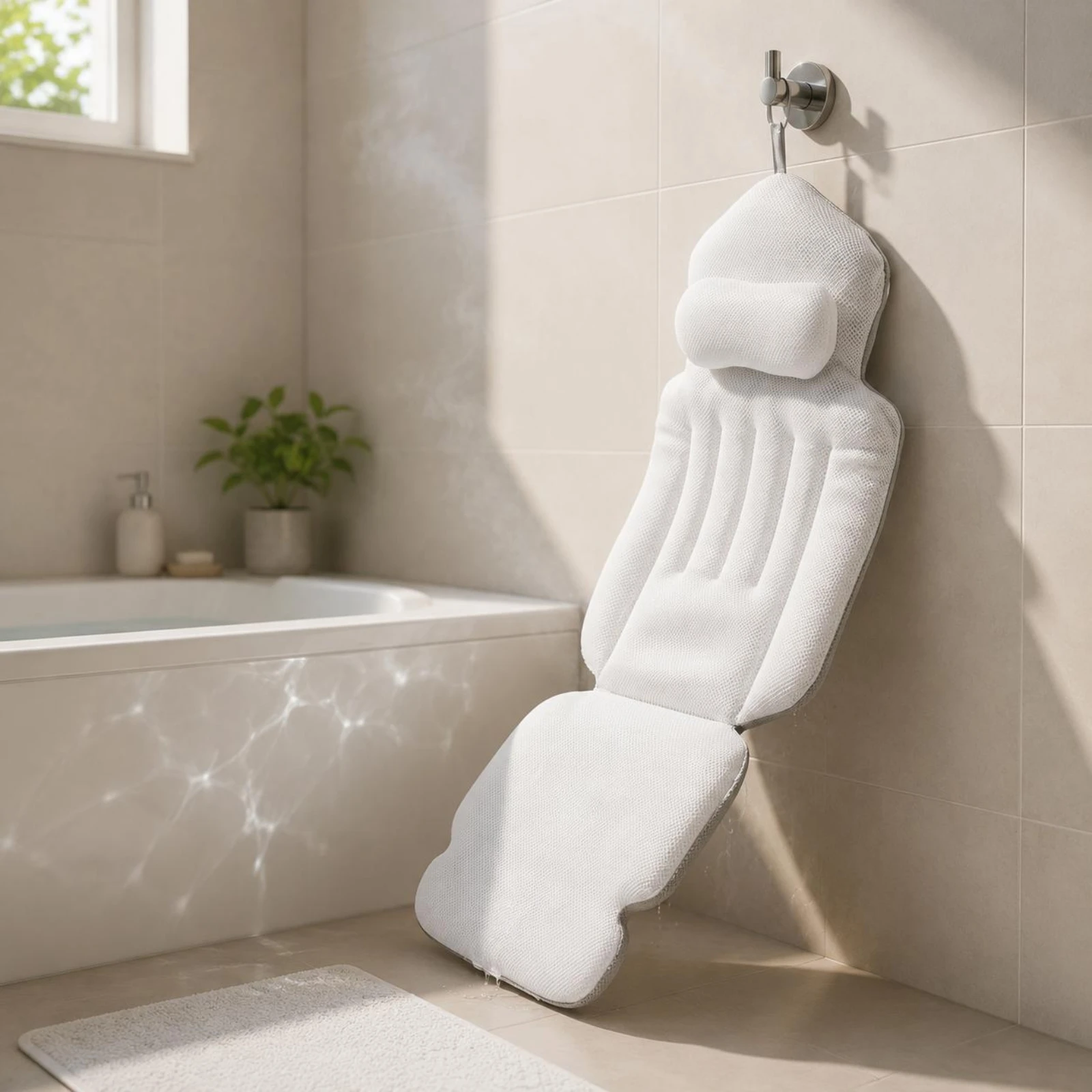Bathtub Reclining Cushion Padded Full Body Bath Pillow Spa Bath Pillow Mesh Bathroom Accessory Textured