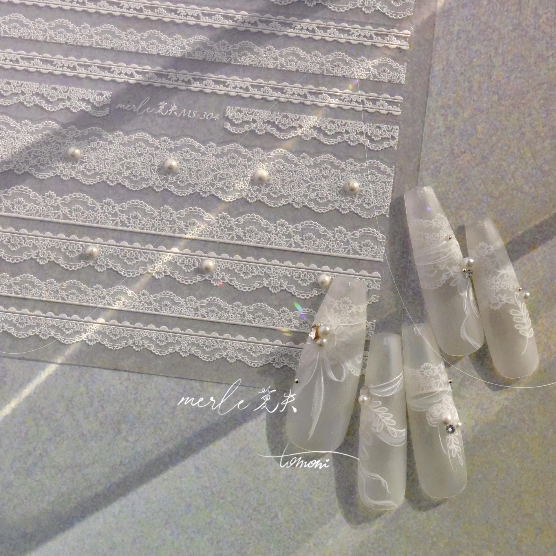 

5D Relief Finely Crafted White Black Pink Lattice Lace Stripe Love Bow Adhesive Nail Art Stickers Decals Manicure Beauty Charms