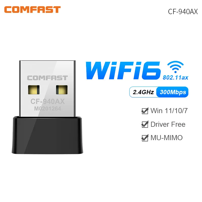 Адаптер Wi-Fi 6 Mini USB WIFI 6 Dongle Сетевая карта 2,4 ГГц Cle Wi-Fi Lan Адаптер Драйвер Бесплатный ПК Ноутбук 600M 300M 150M Приемник