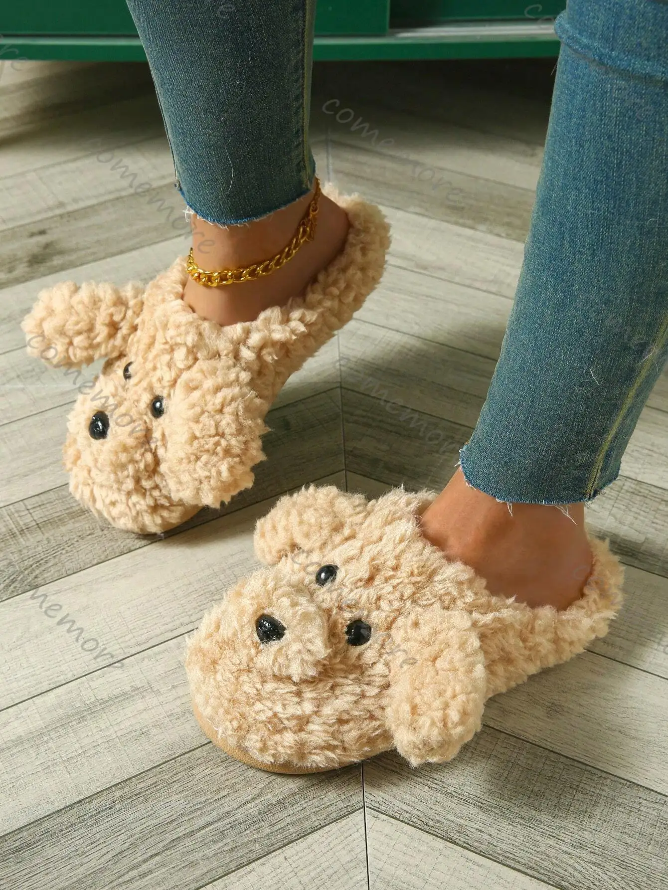 Zapatos bonitos para mujer, zapatillas cómodas para interior y exterior, Color Camel, Perro de peluche, moda para el hogar, para interiores y exteriores