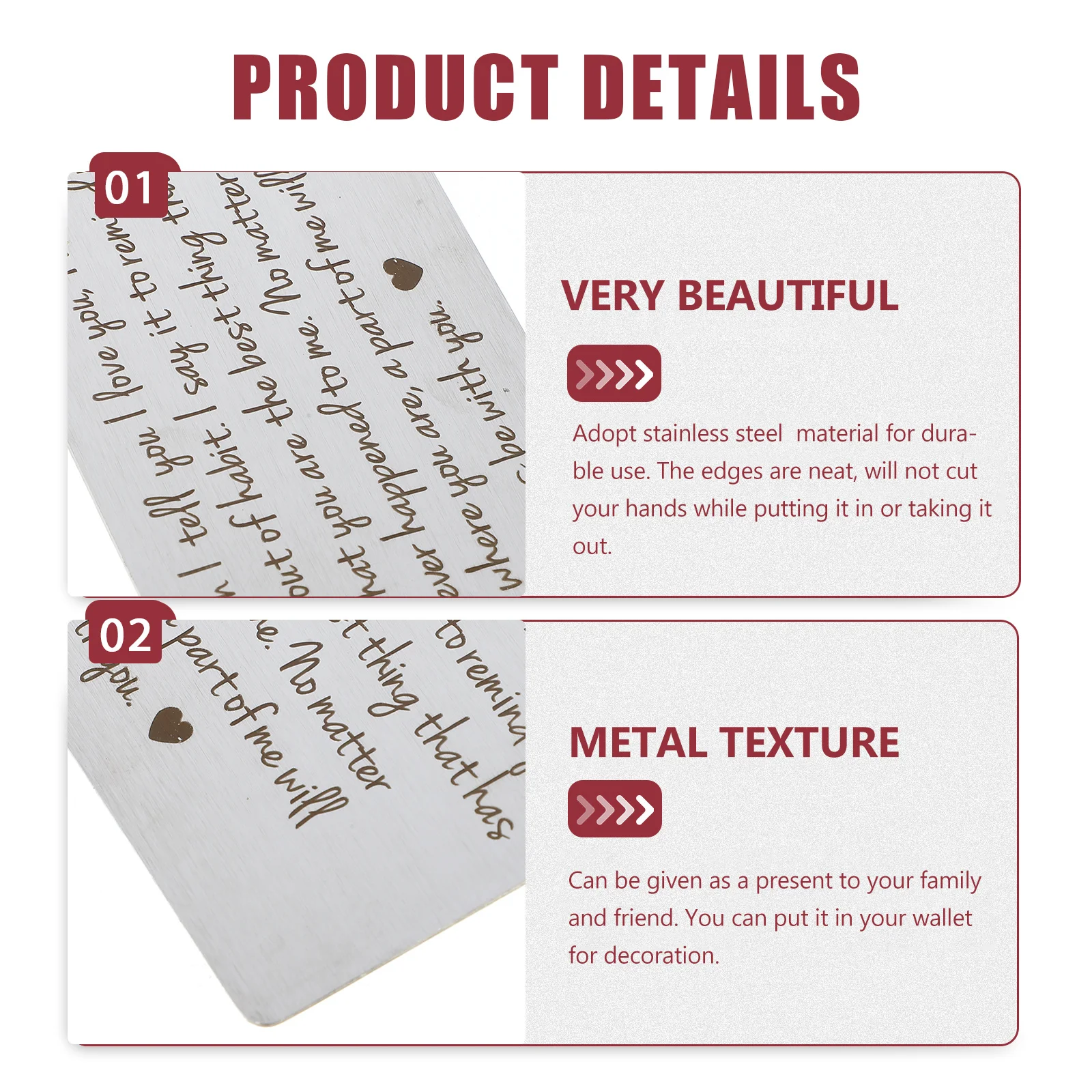 Inserto inciso per carta portafoglio in acciaio inossidabile per anniversario, regalo di San Valentino, decorazione per inserto portafoglio in metallo