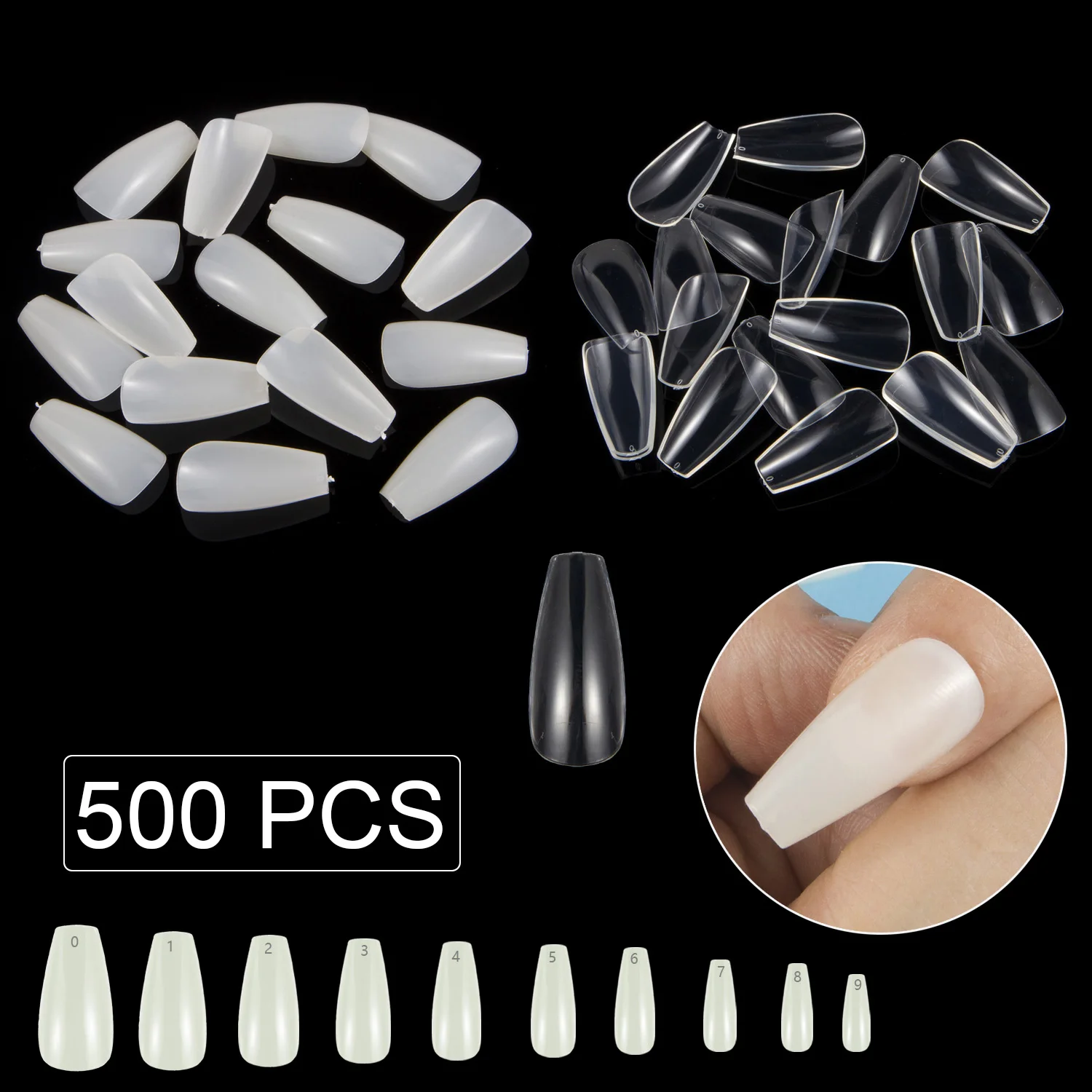 Middle Length Coffin Ballerina False Nail Tips 500 Pieces Nails Set Press On Full Cover Fake Nail Art Tips Design Manicure