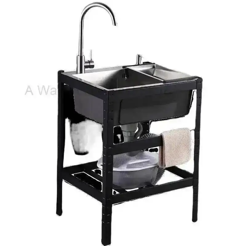Stainless Steel Vegetable Kitchen Thickened Sink Floor-standing Basin Single-slot Kitchen Accessories Commercial Washing Basin