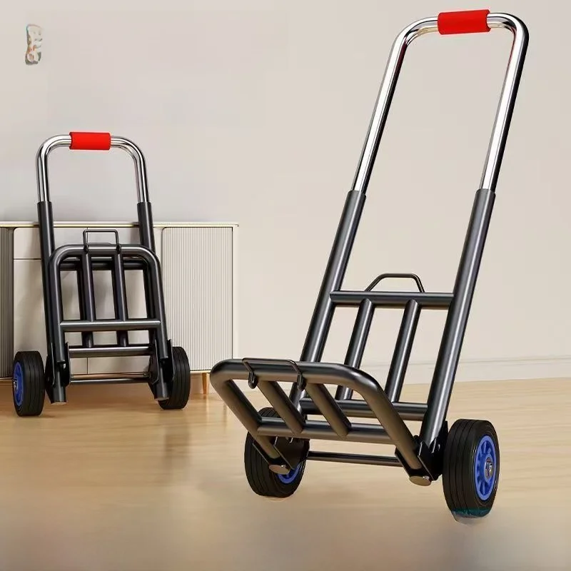 ポータブルショッピングカート手引き野菜運搬車折りたたみ式鉄製ボディ、ステンレス製ポール付き、家庭保管用