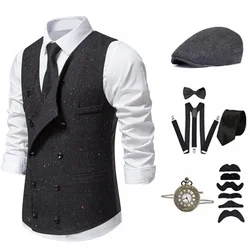 1920s Mens Costume Accessories Set Mens Waistcoat Vest Pocket Watch 20s Costumes Men Halloween Party