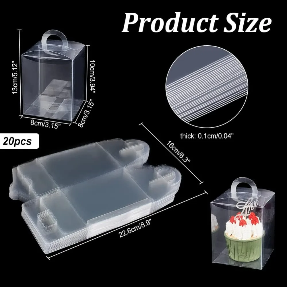 20 Pcs Hanging Transparent Gift Boxes 3.1x3.1x3.9 Inch Clear Candy Box Rectangle PVC Favour Boxes for Candy Sweets Chocolate