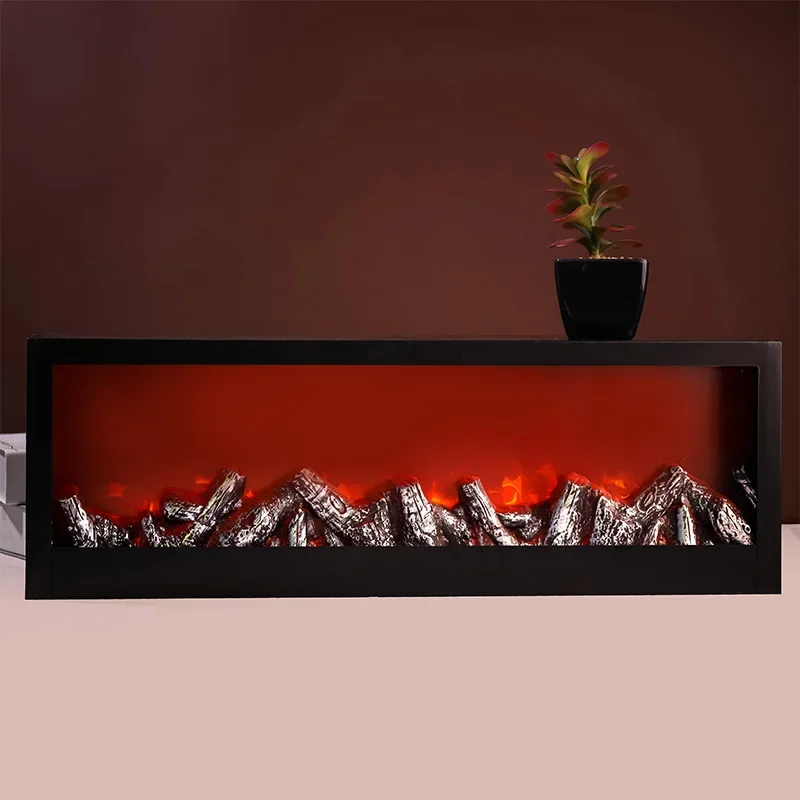 Black LED Fireplace 60x20x10cm Simulated Flame Effect Light Tabletop Decorative Fireplace Lamp for Home Bedroom Decor