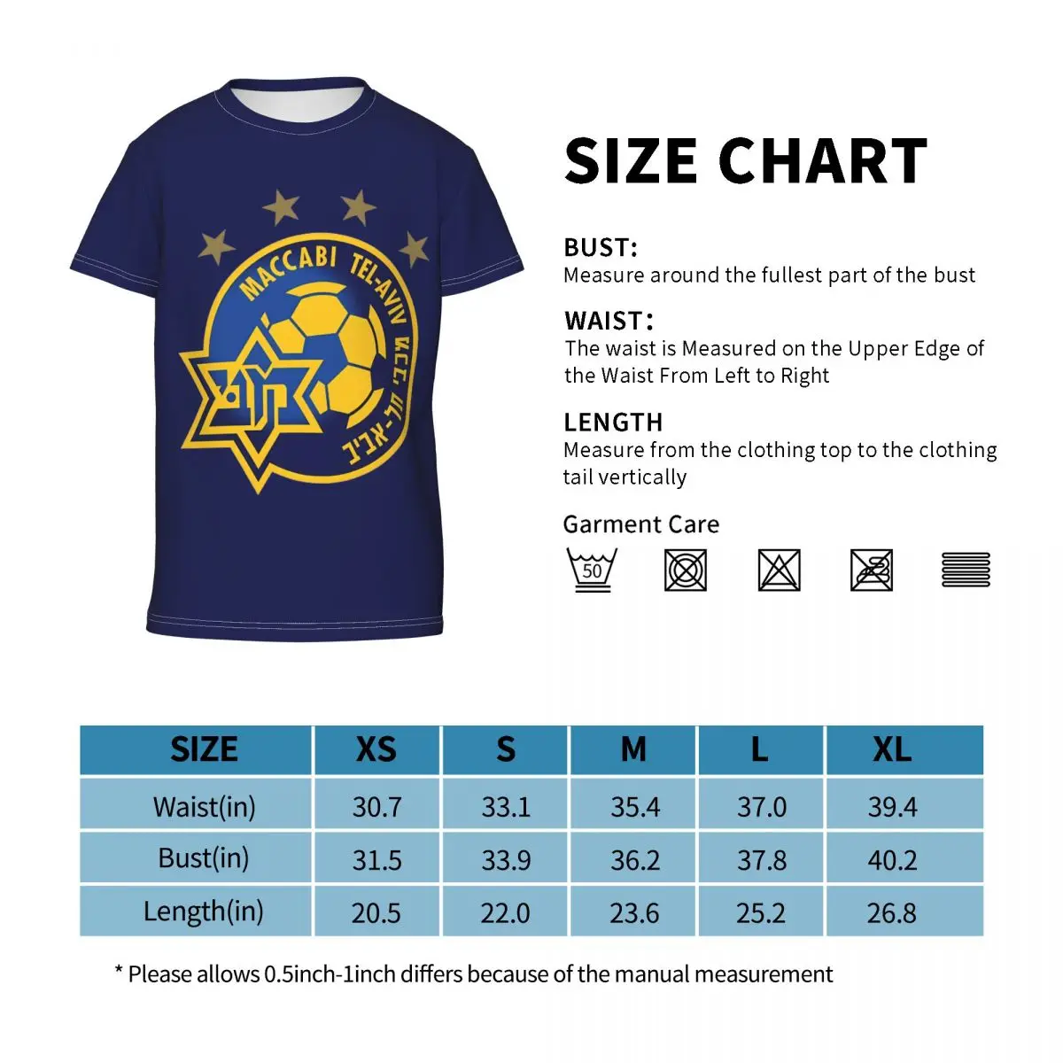 Maccabi Tel Aviv T Shirt - Short Sleeve Crew Neck Soft Fitted Tee Shirts for Teen Girl & Boy