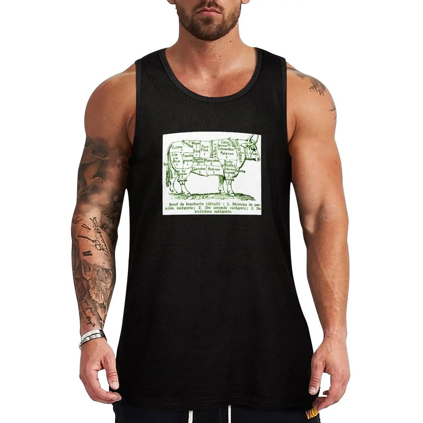 

Diagram of French Beef Cuts Tank Top cute tops Men's gym t-shirt muscle t-shirt Sleeveless men