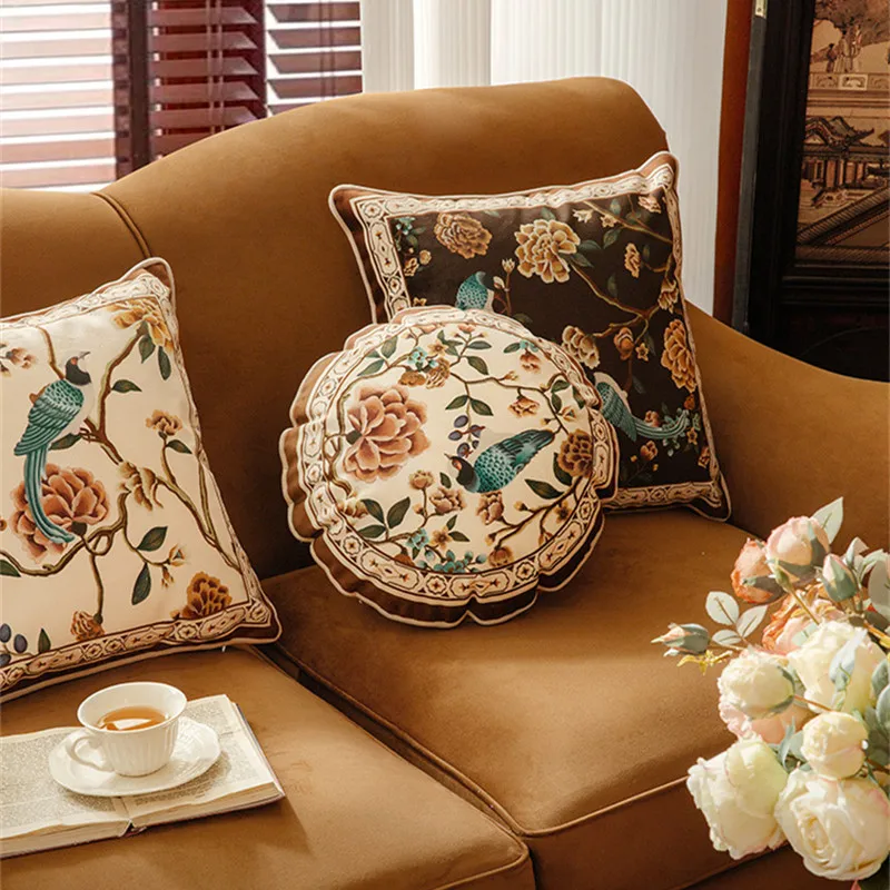 Throw Pillow Covers New Chinese Style Home Indoor Outdoor Sofa Bed Decor 18 x18 Inch Pillowcover Floral Bird Oriental Vintage