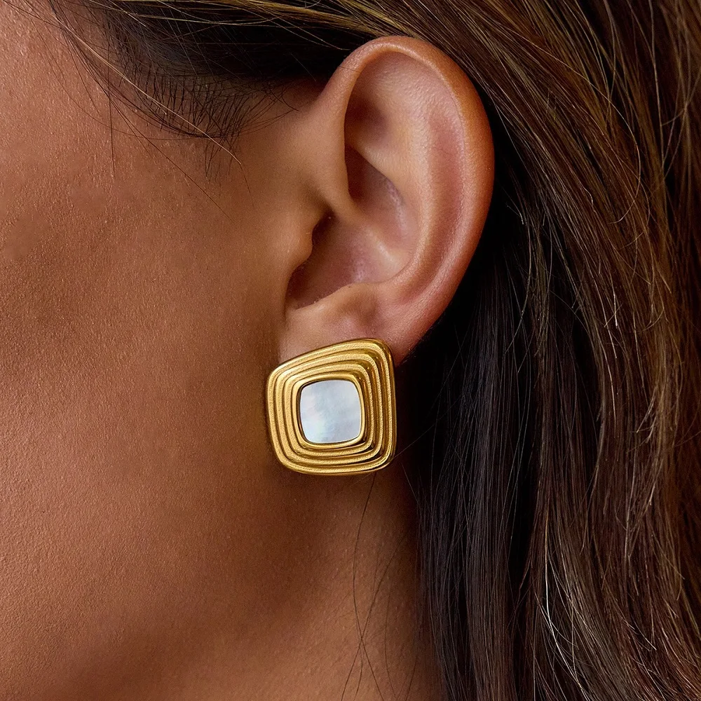ENFASHION Aretes De Mujer Geometry Striped Acrylic Stud Earrings For Women's Stainless Steel 18K Gold Plated Jewelry E251767