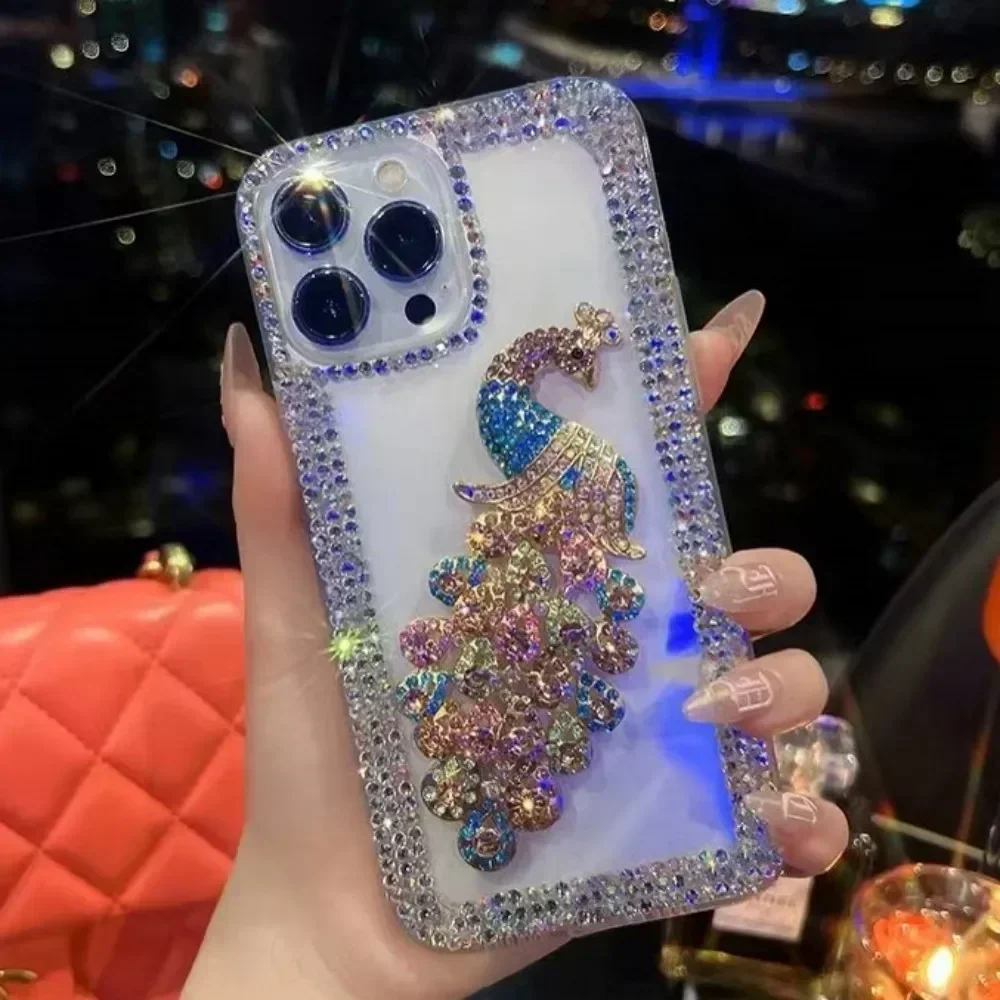 

Bling Diamond Glitter Peacock Phone Case For Xiaomi Redmi 13C Note 13 Pro Note10S Note11 Pro 12 Pro Rhinestone Cover Capa