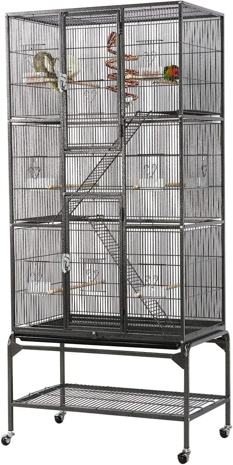 Gaiola de metal extra grande para pássaros, 69 espaços, para papagaios de tamanho médio, calopsitas, conures, periquitos, lovebirds, periquito, pinhão, preto