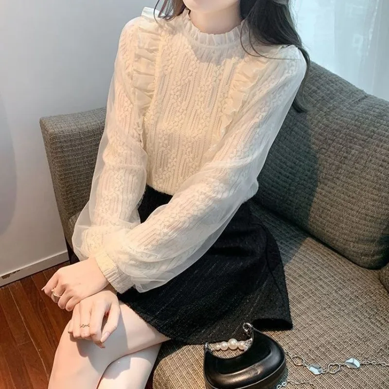 

Женская рубашка и блузка в сетку, элегантная роскошная распродажа с длинными рукавами, простые дешевые стильные новые 2025 года, довольно крутые кружевные женские топы