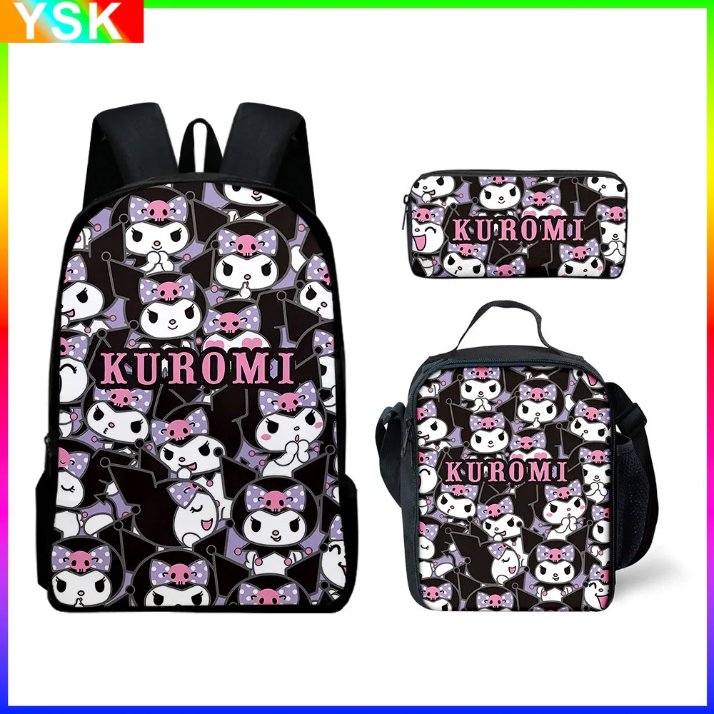 3PC-Set Sanrio Kuromi Backpack Sanrio Backpack Pencil Bag Student School Bag Primary and Middle Mochila backpacks for children\'s