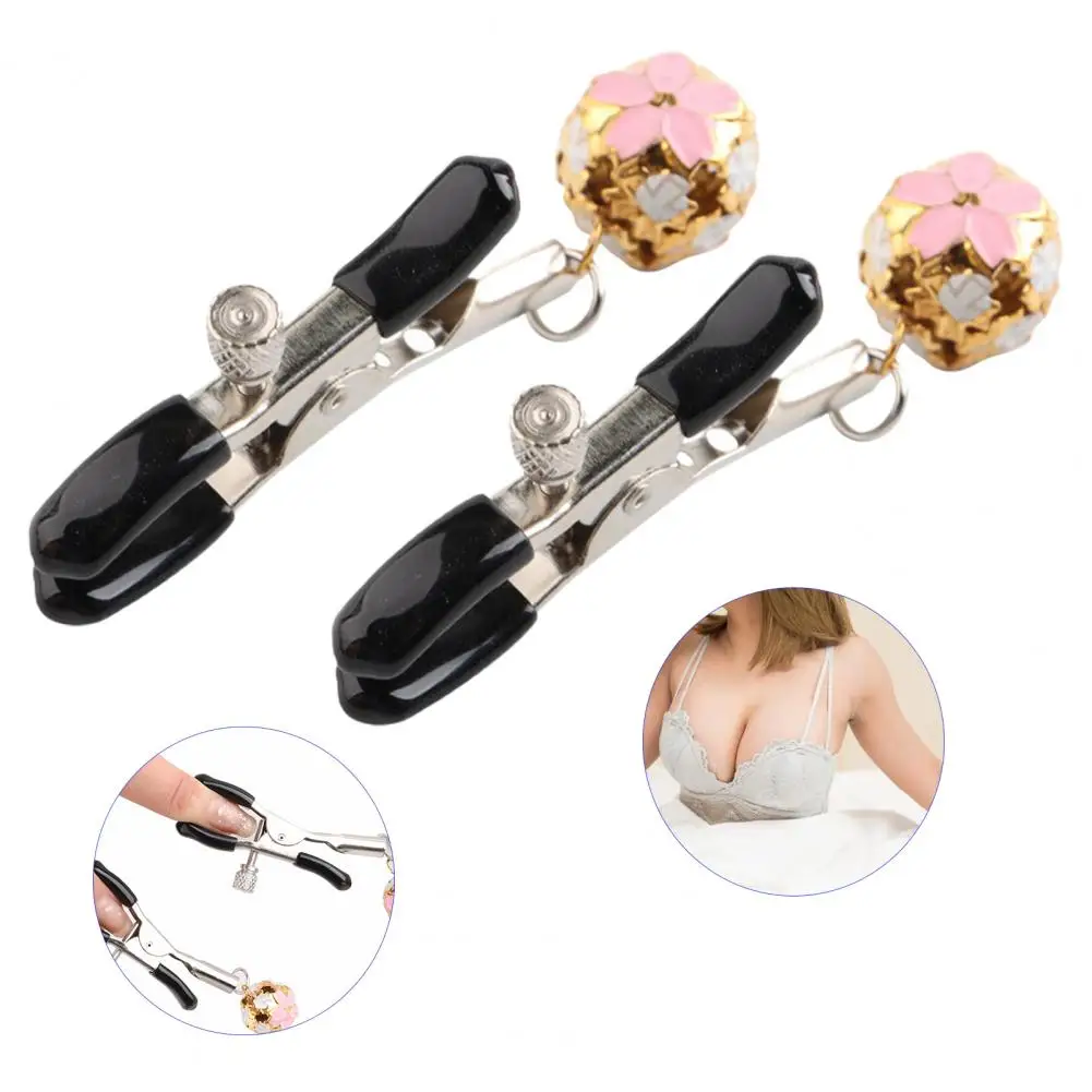 1Pair Breast Clamp Comfortable Nipple Stimulator Long Lifespan Nipple Toy Supplies Metal Nipple Screw Clip with Bell for Couple