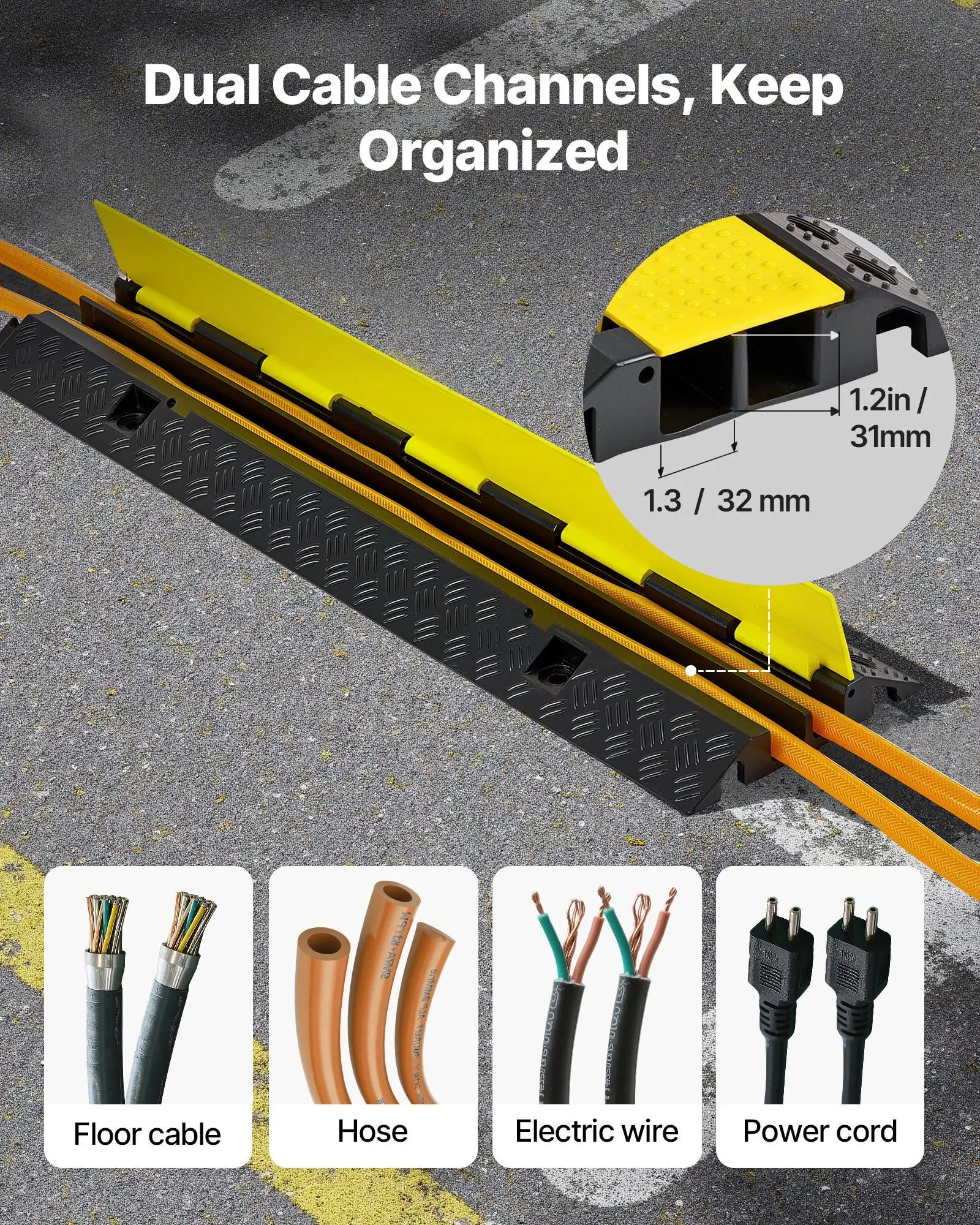 1 paquete de 2 canales protectores de cables rampa cubierta de Cable resistente protector rampa de Cable entrada velocidad de tráfico golpes 22000 lbs/eje