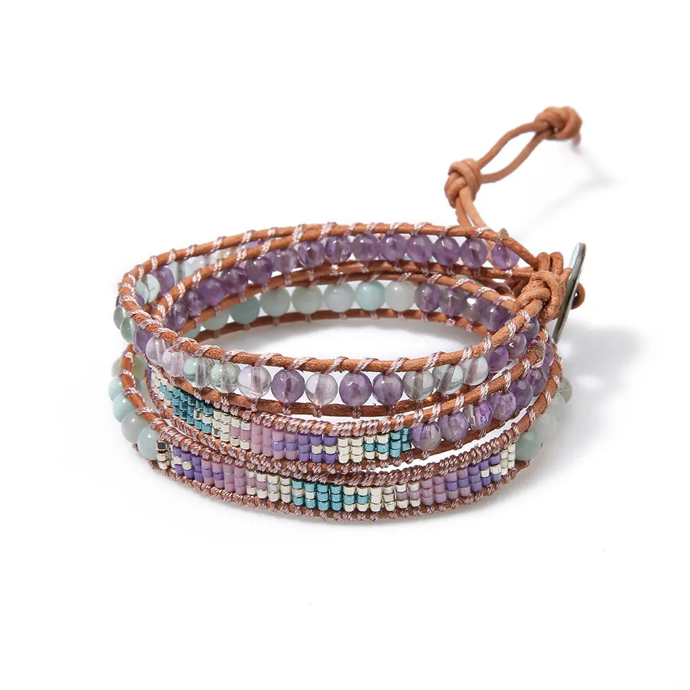 

Go2boho Miyuki Wrap Bracelet Ethnic Jewelry Hand Woven Jewellery Natural Stone Native Style Multilayer Bracelets for Women Gift