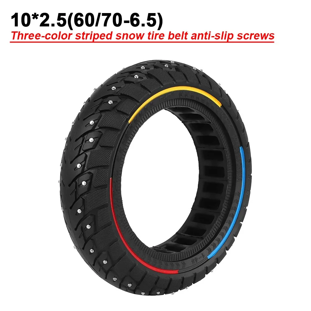 

10*2.5 (60/70-6.5) 3-Color Thread Snow Tire - 45-Slot 10-Inch Solid Tire with Anti-Slip Screws for E-Scooter Accessories