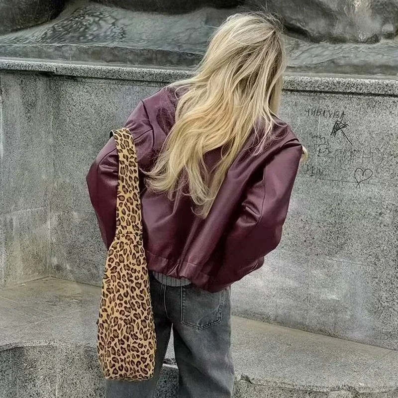 Faux Leather Bomber Jackets for Women Zipper Winter Jackets Woman Ruched Demi-season Jacket for Women Coats Women's Jacket