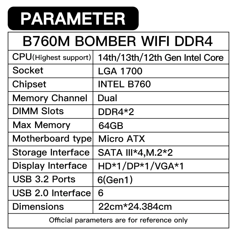 MSI B760M BOMBER WIFI DDR4 اللوحة الأم 64GB LGA 1700 اللوحة الأم M.2 Gen4 × 4 PCIe 4.0 لتقوم بها بنفسك كمبيوتر ألعاب الألعاب placa