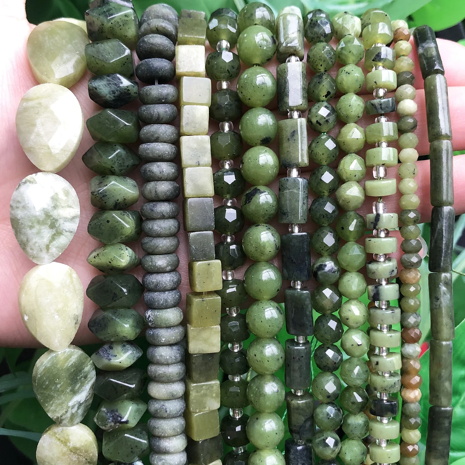 Natural Stone Green Jades Cylinder Square Irregular Faceted Round Loose Spacer Beads for Jewelry DIY Bracelet Making Accessories