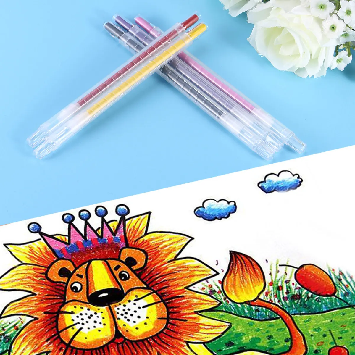 12Pcs Rotating Crayons 12 Colors Safe Non-Toxic Plastic Cover Drawing Pens Kids Christmas Gift Educational Pastels for Art Class