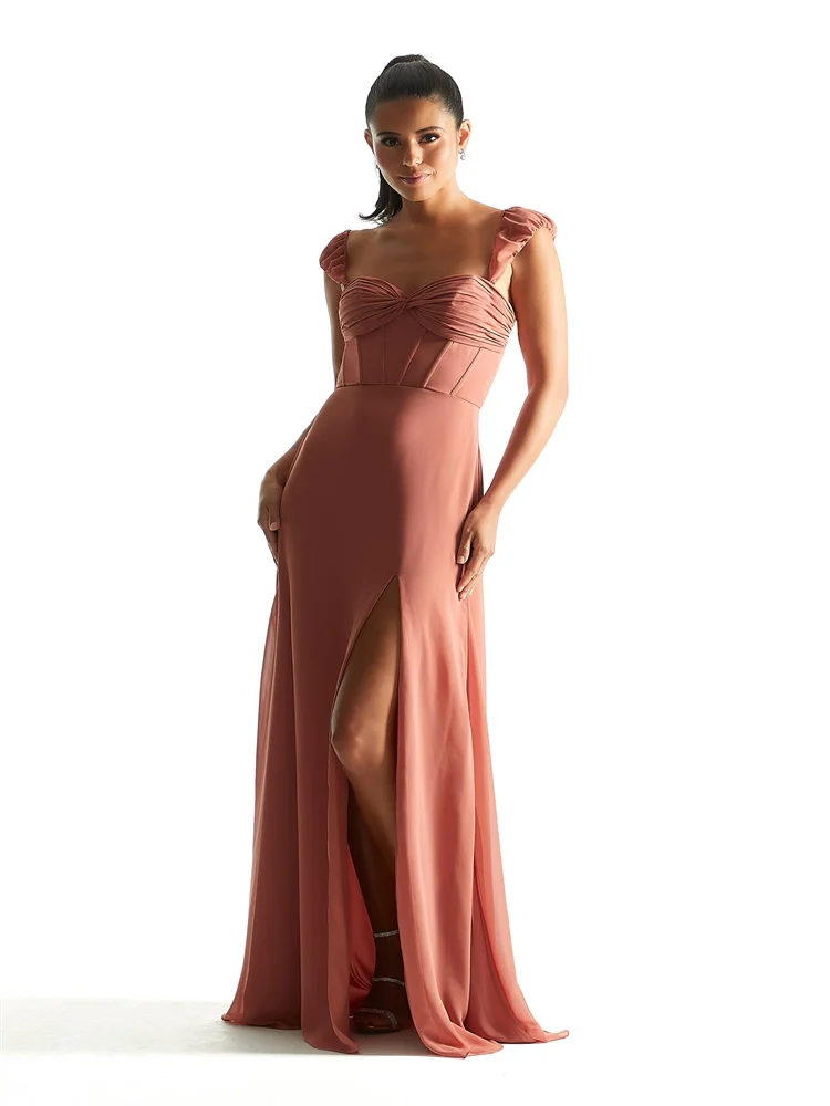 

New Product Sweetheart Neckline Spaghetti Strap Sheath Satin Bridesmaid Dress Elegant Zipper Back Gowns For Wedding Guests 2024