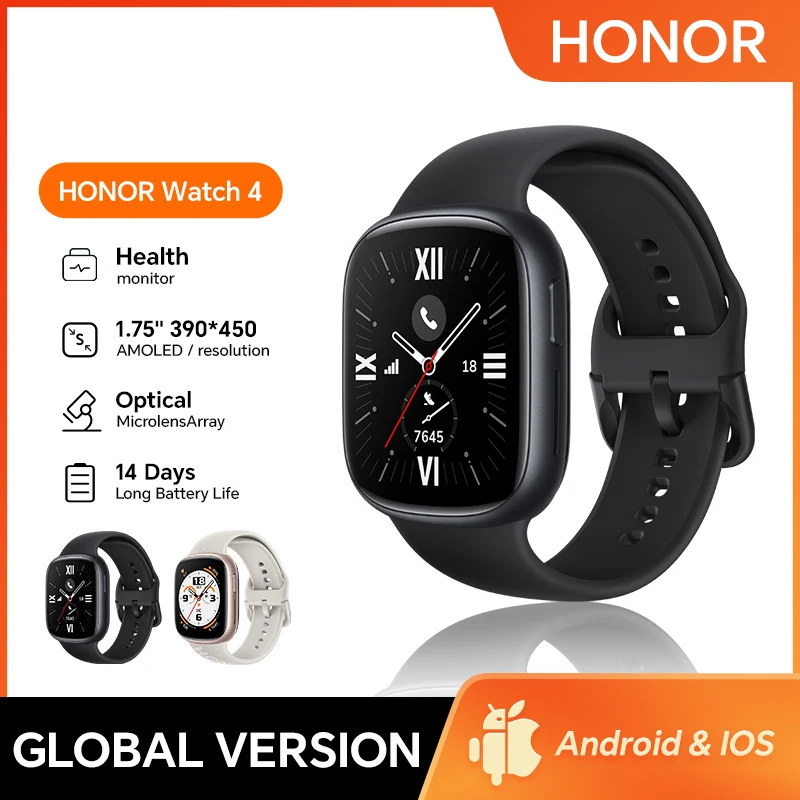 Honor Watch 4 Smartwatch with 1.43" AMOLED, Heart Rate Sleep Stress Monitors For honor smartphone