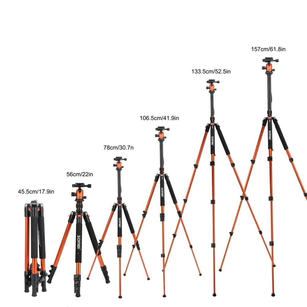 ZOMEI Q555 Professional Aluminium Camera Tripod 157cm &Ball Head Travel tripod stand for Canon Nikon Camera Load up to 5KG