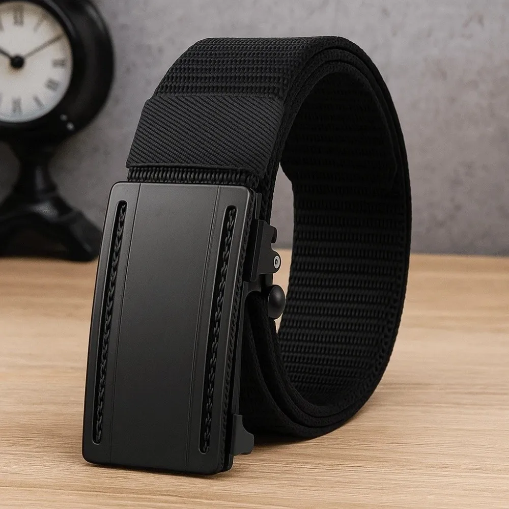 

Классический мужской нейлоновый ремень из сплава, однотонный тканевый пояс с автоматической пряжкой, прочная текстура, прочный тканевый ремень, подарки