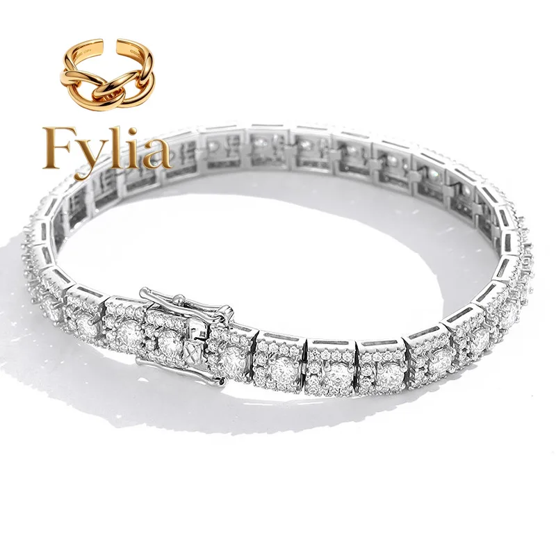 Fylia Jewelry   Luxury Solid Platinum PT950 Women's Deluxe Moissanite Diamond Bracelet Women's Full Diamond Bracelet